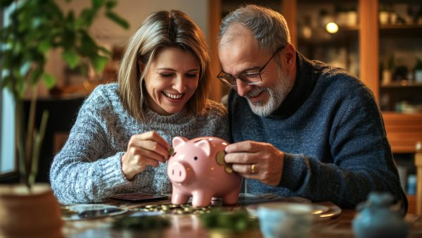 man-woman-are-looking-piggy-bank-with-coins-woman-looking-them man-woman-are-looking-piggy-bank-with-coins-woman-looking-them